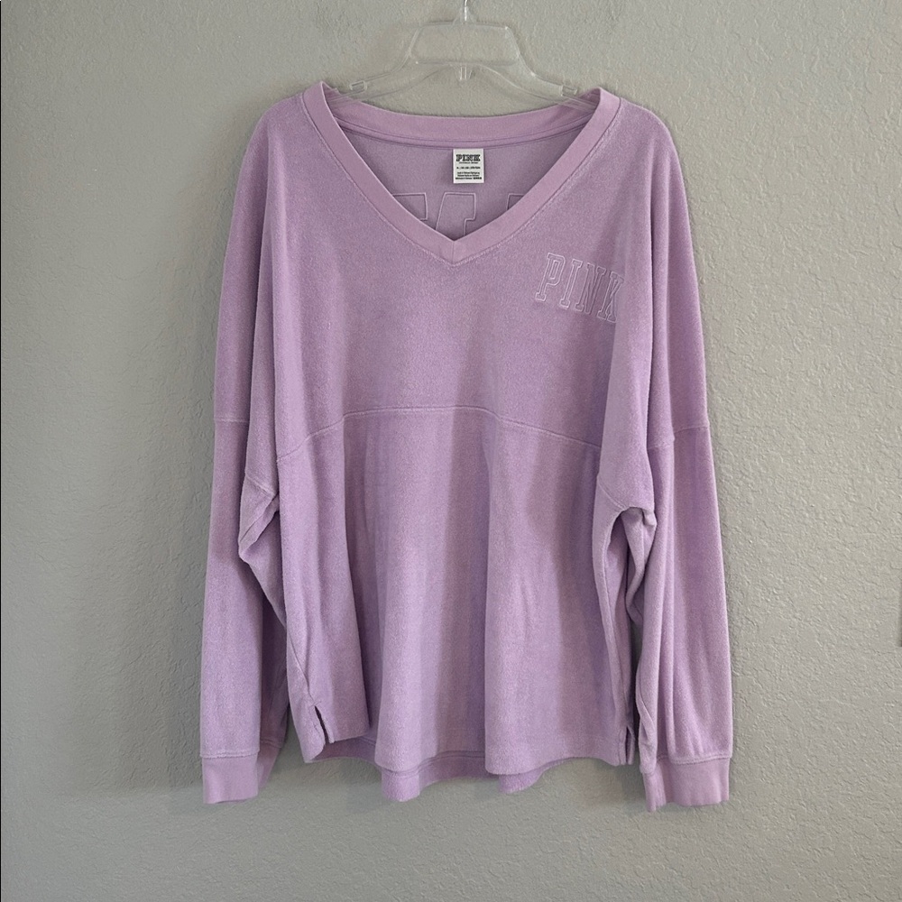 PINK Victoria's Secret Light Purple loose  V-Neck Terry sweater
